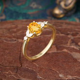 1 Carat 4 Prong Oval Cut Citrine Ring Classic Side Stone Engagement Ring